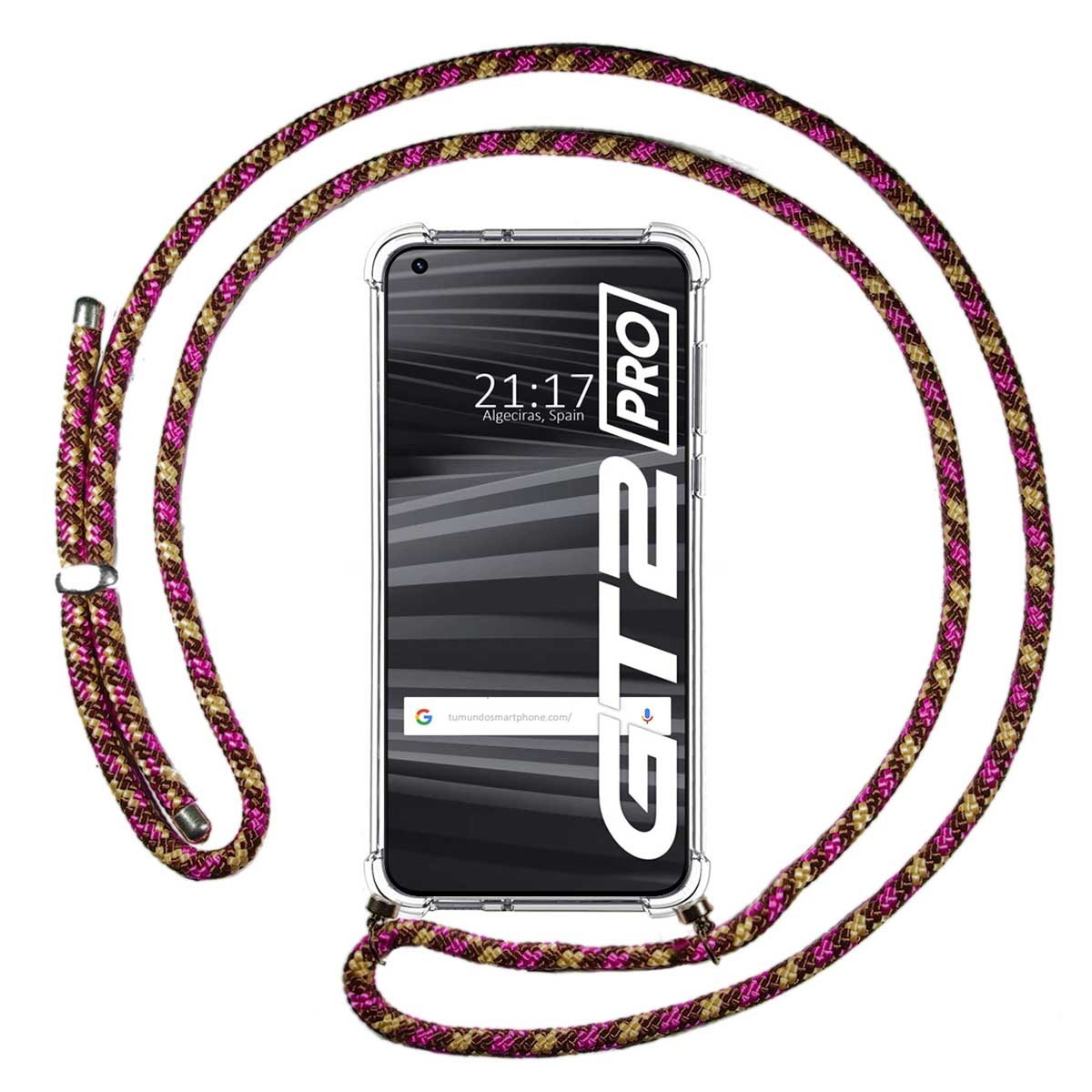 Funda Colgante Transparente para Realme GT 2 Pro 5G con Cordon Rosa / Dorado