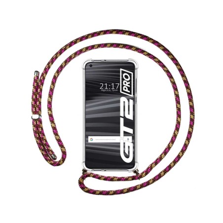Funda Colgante Transparente para Realme GT 2 Pro 5G con Cordon Rosa / Dorado
