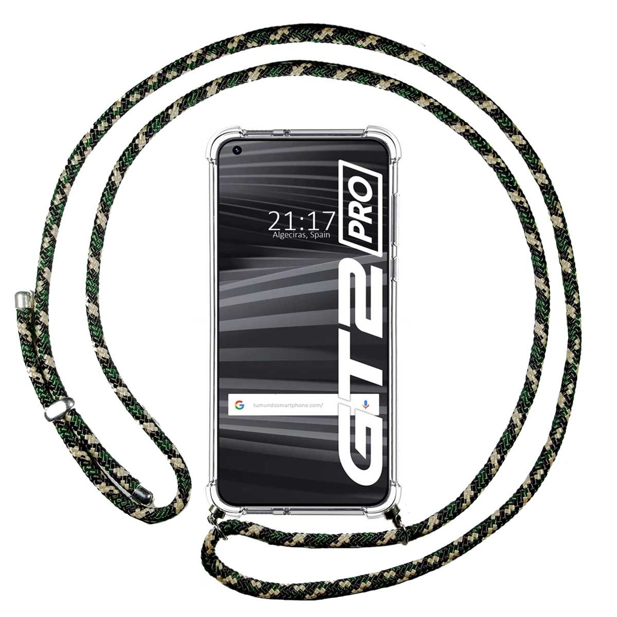 Funda Colgante Transparente para Realme GT 2 Pro 5G con Cordon Verde / Dorado