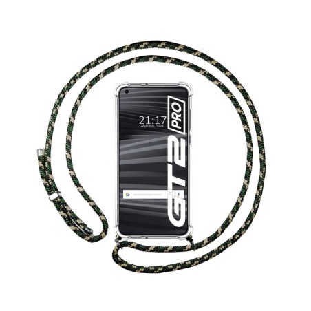 Funda Colgante Transparente para Realme GT 2 Pro 5G con Cordon Verde / Dorado