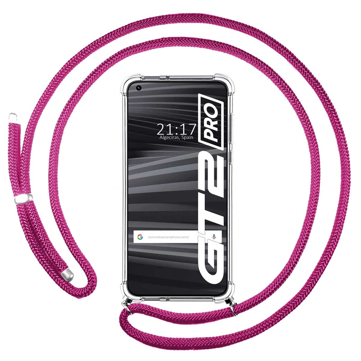 Funda Colgante Transparente para Realme GT 2 Pro 5G con Cordon Rosa Fucsia