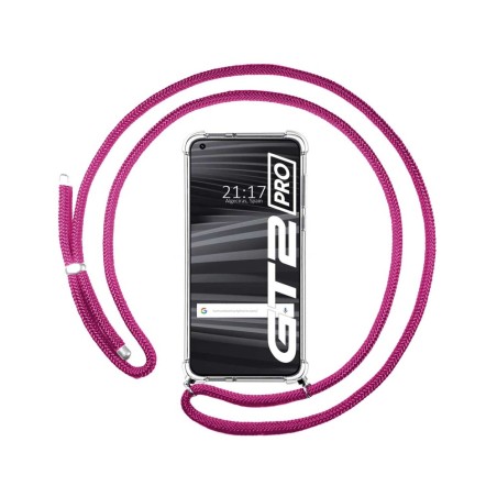 Funda Colgante Transparente para Realme GT 2 Pro 5G con Cordon Rosa Fucsia