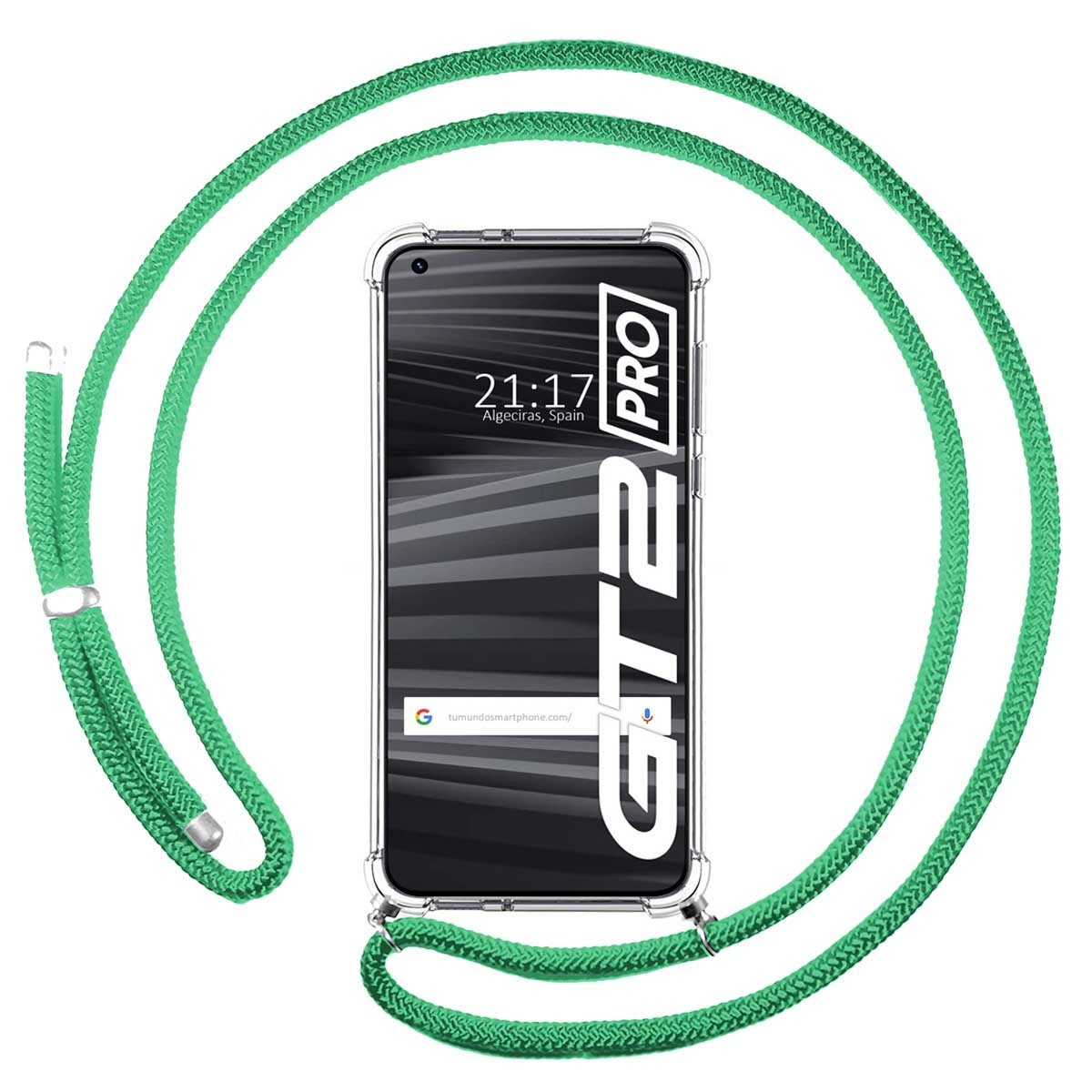 Funda Colgante Transparente para Realme GT 2 Pro 5G con Cordon Verde Agua