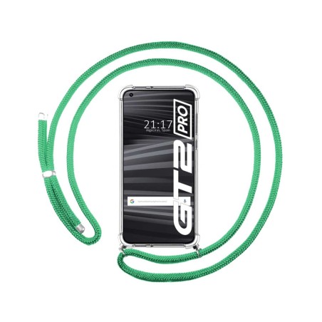 Funda Colgante Transparente para Realme GT 2 Pro 5G con Cordon Verde Agua