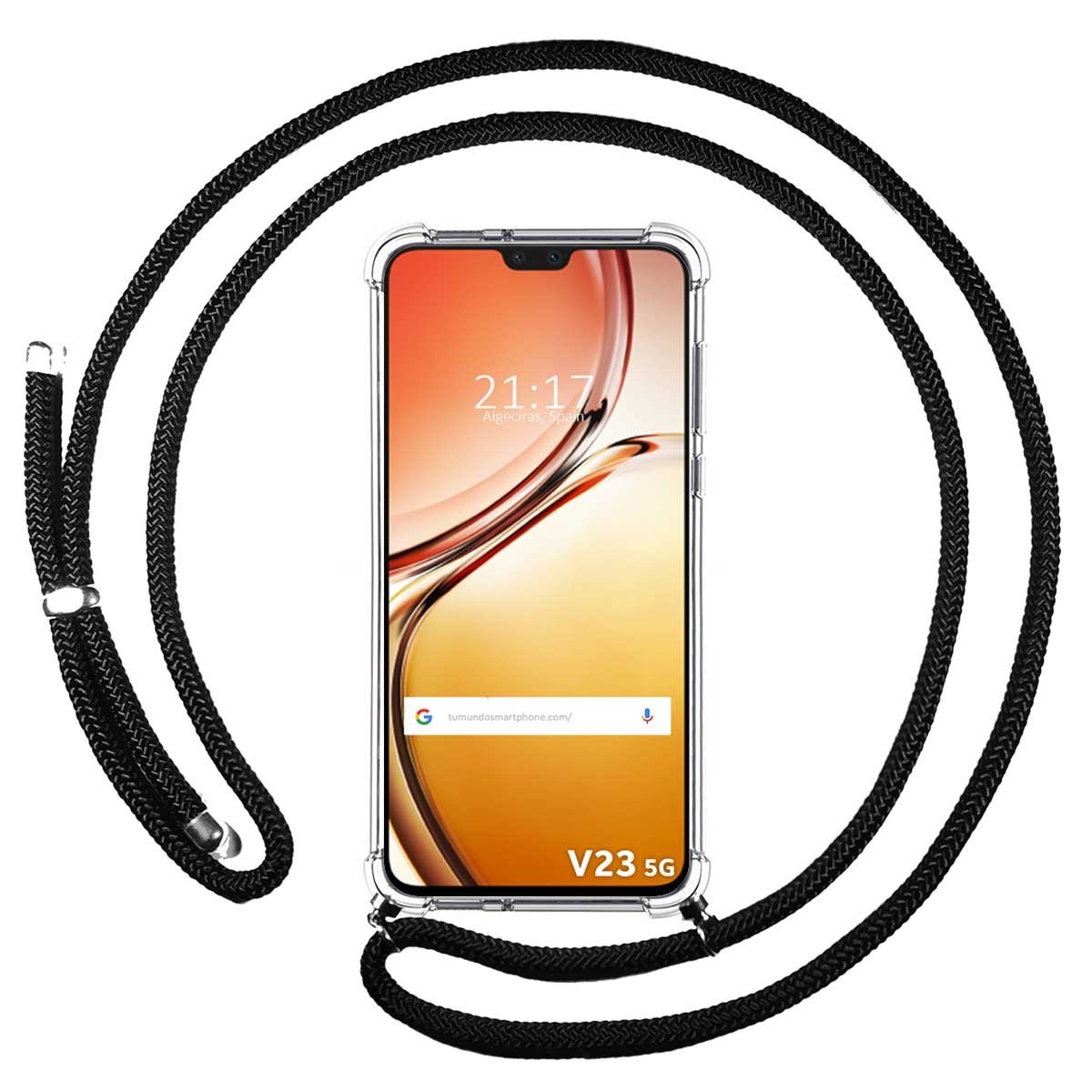 Funda Colgante Transparente para Vivo V23 5G con Cordon Negro