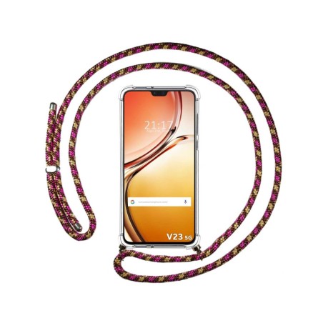 Funda Colgante Transparente para Vivo V23 5G con Cordon Rosa / Dorado