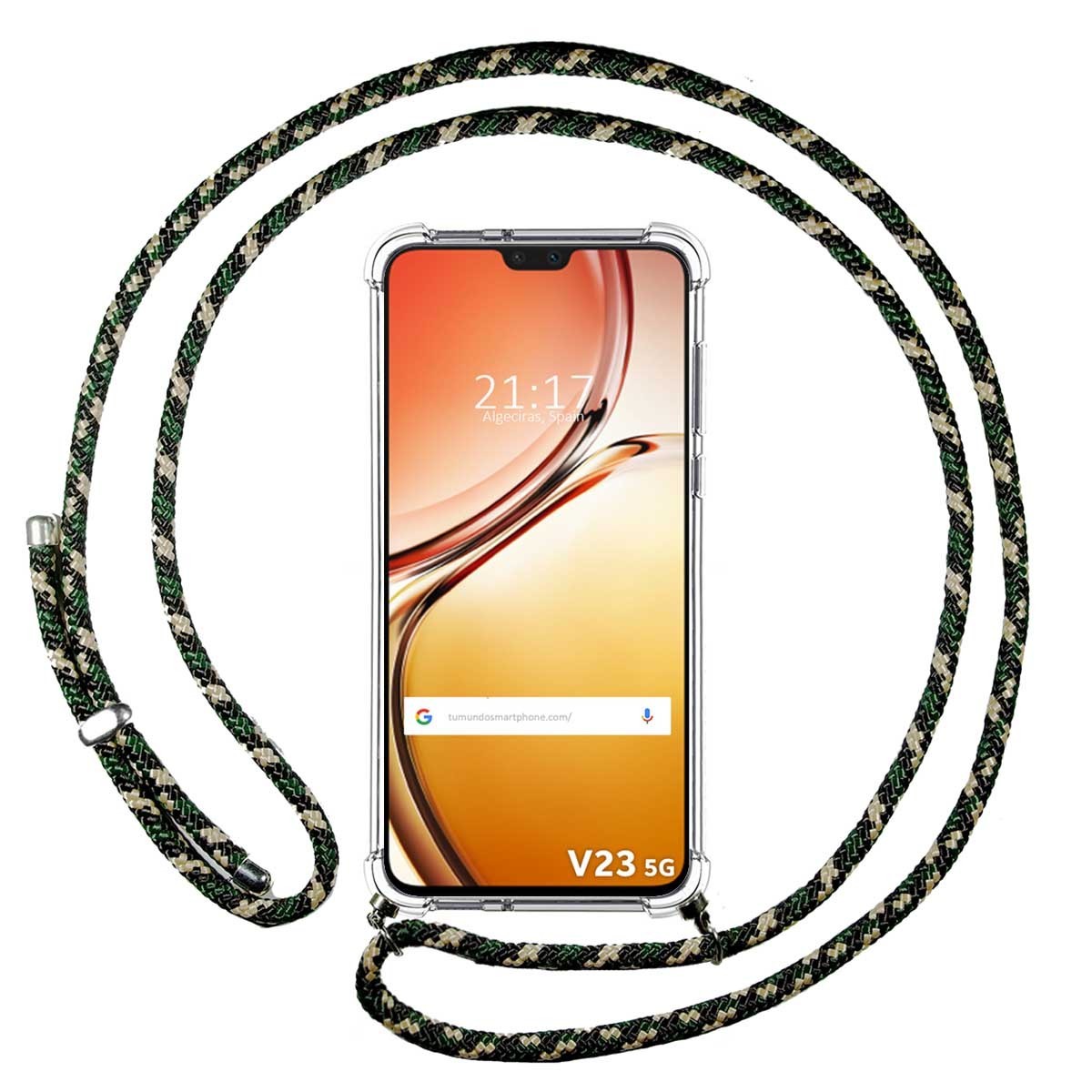 Funda Colgante Transparente para Vivo V23 5G con Cordon Verde / Dorado