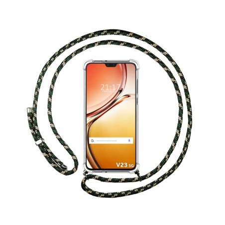 Funda Colgante Transparente para Vivo V23 5G con Cordon Verde / Dorado