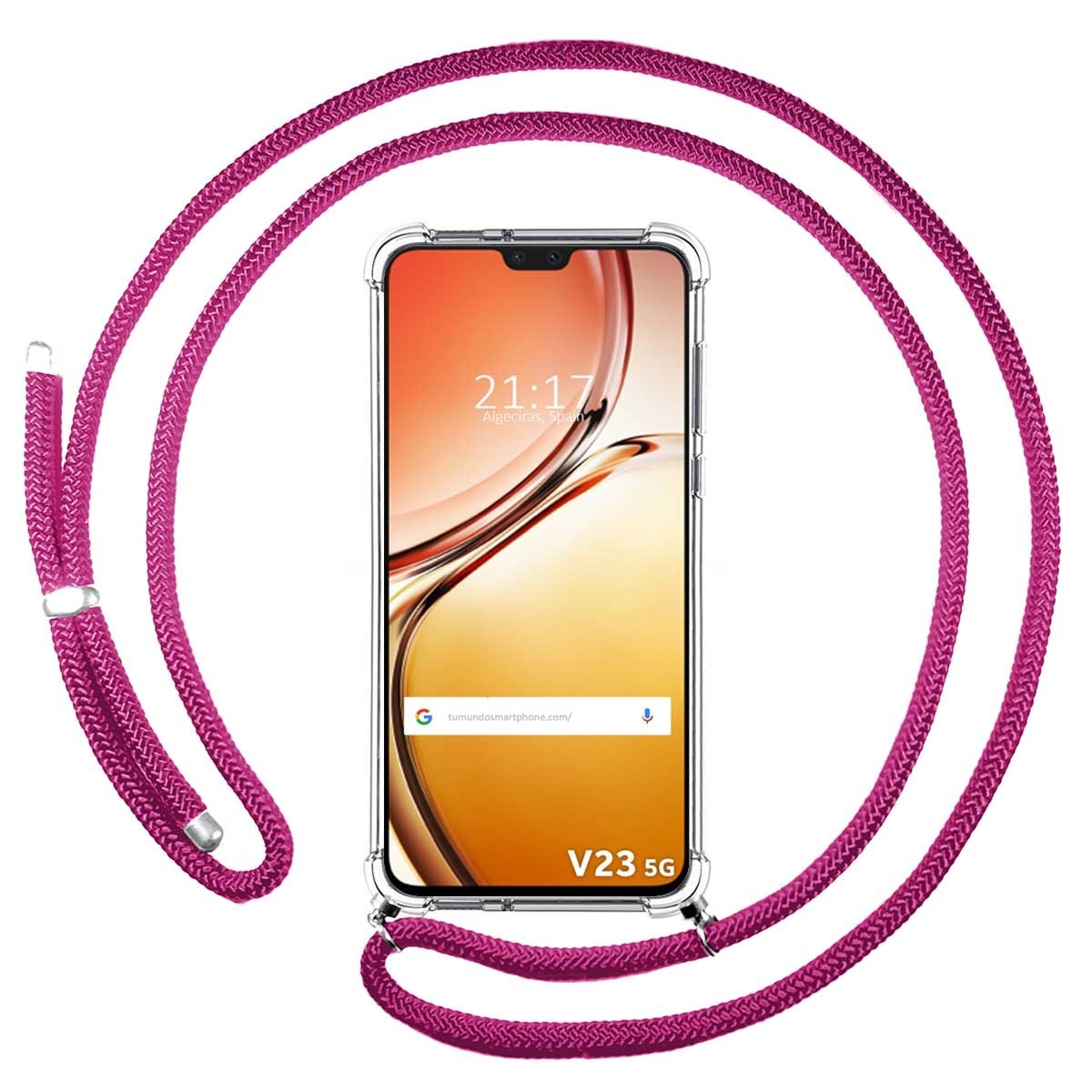 Funda Colgante Transparente para Vivo V23 5G con Cordon Rosa Fucsia