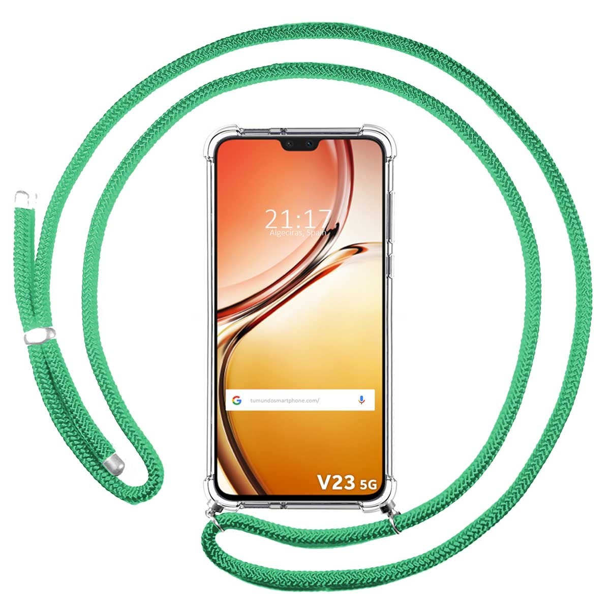 Funda Colgante Transparente para Vivo V23 5G con Cordon Verde Agua
