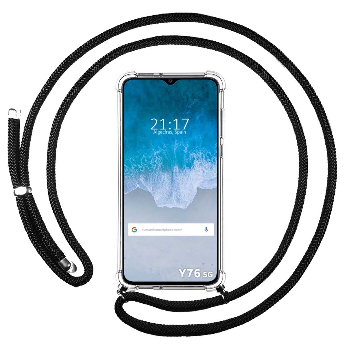 Funda Colgante Transparente para Vivo Y76 5G con Cordon Negro