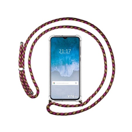 Funda Colgante Transparente para Vivo Y76 5G con Cordon Rosa / Dorado
