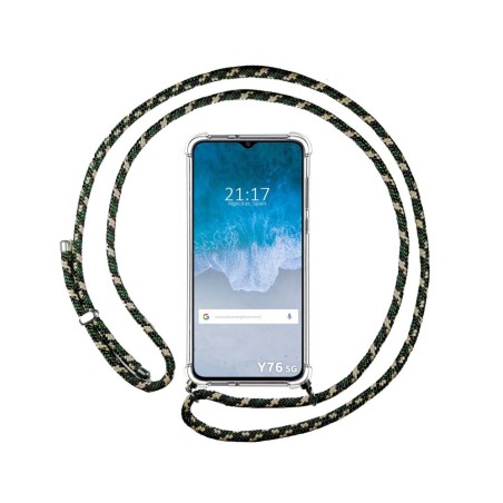 Funda Colgante Transparente para Vivo Y76 5G con Cordon Verde / Dorado