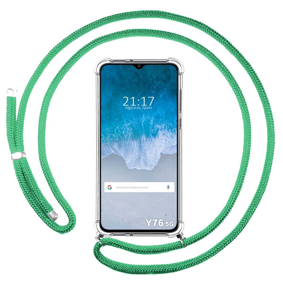 Funda Colgante Transparente para Vivo Y76 5G con Cordon Verde Agua