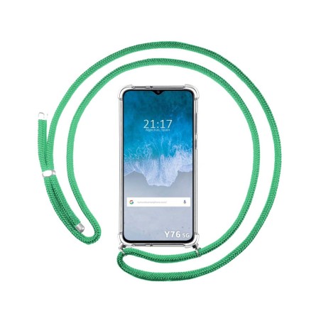 Funda Colgante Transparente para Vivo Y76 5G con Cordon Verde Agua