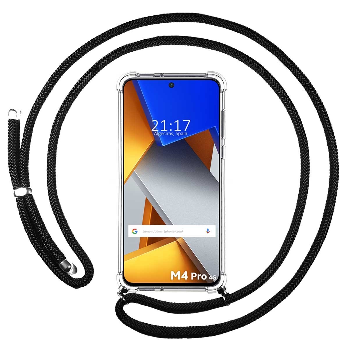 Funda Colgante Transparente para Xiaomi POCO M4 Pro 4G con Cordon Negro