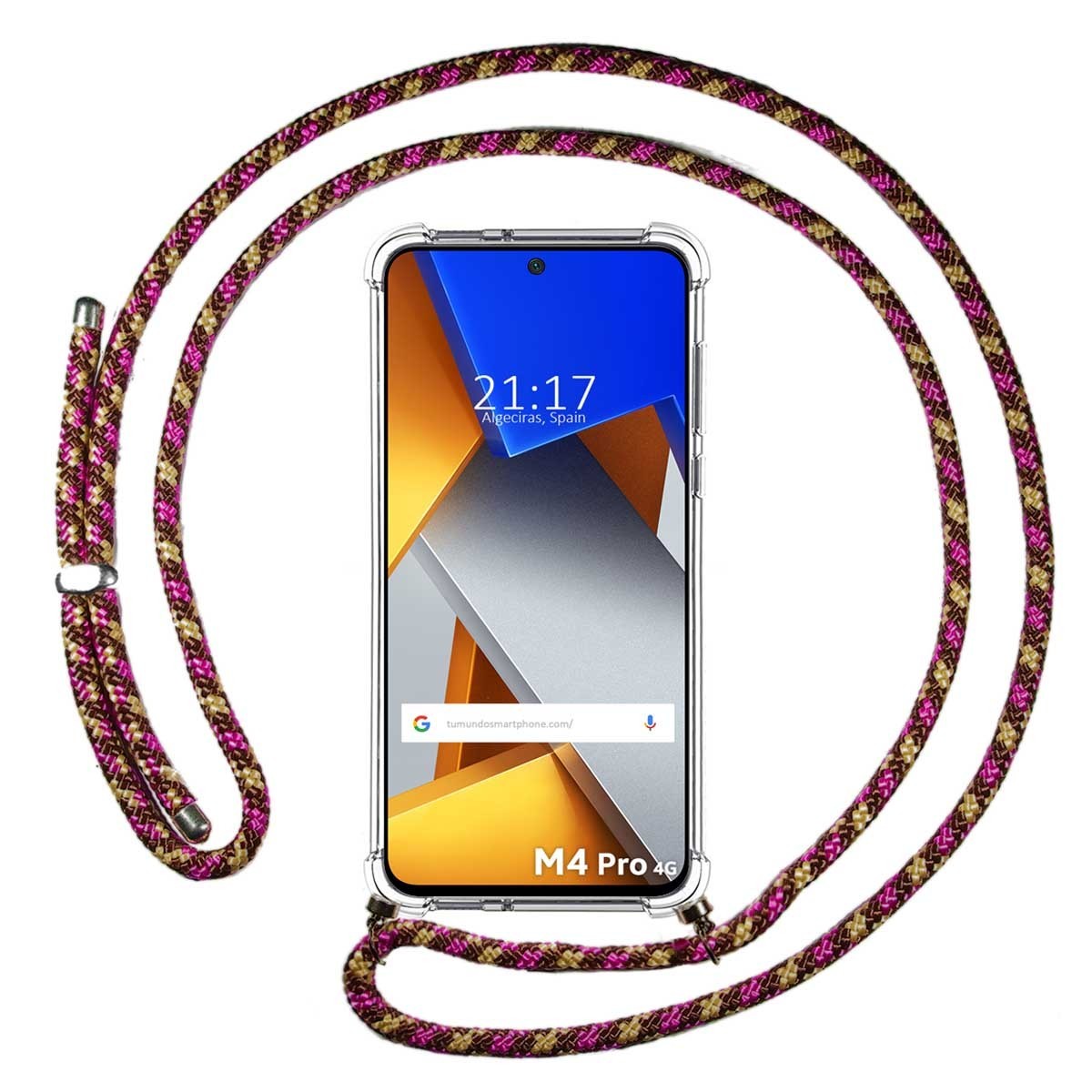 Funda Colgante Transparente para Xiaomi POCO M4 Pro 4G con Cordon Rosa / Dorado
