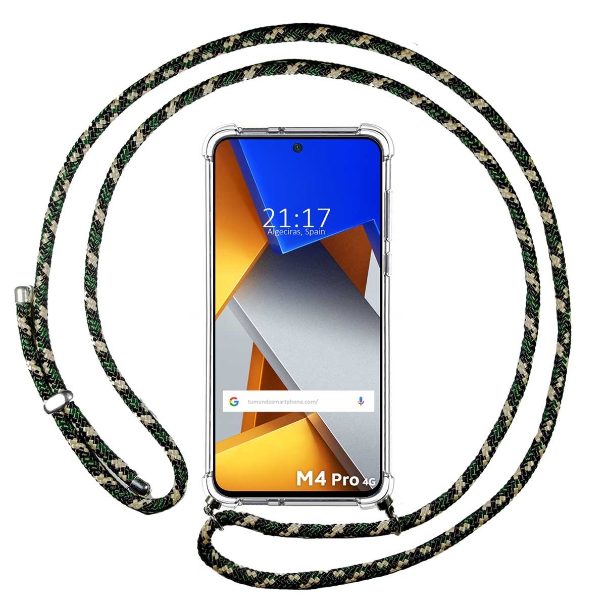 Funda Colgante Transparente para Xiaomi POCO M4 Pro 4G con Cordon Verde / Dorado