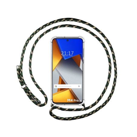 Funda Colgante Transparente para Xiaomi POCO M4 Pro 4G con Cordon Verde / Dorado