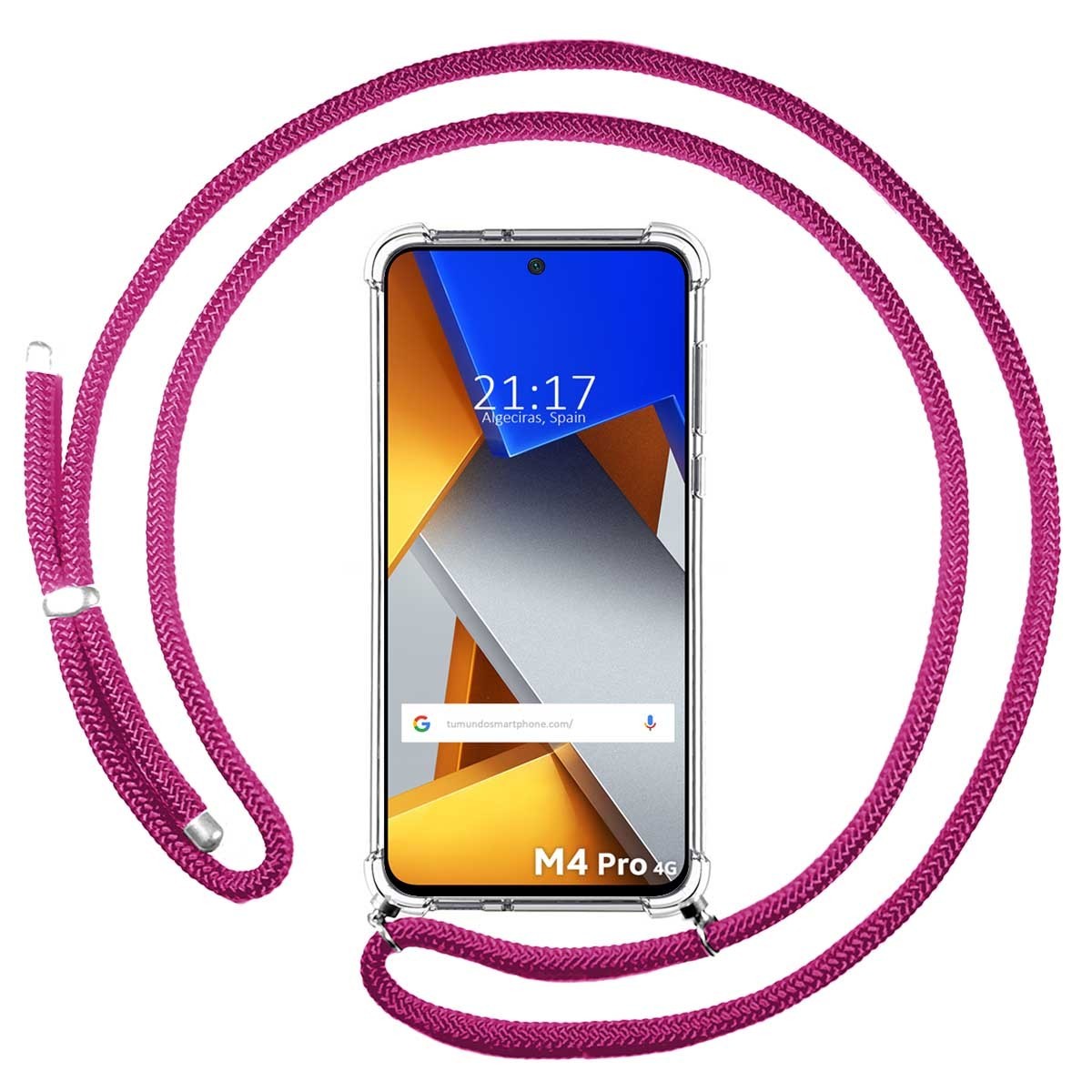 Funda Colgante Transparente para Xiaomi POCO M4 Pro 4G con Cordon Rosa Fucsia