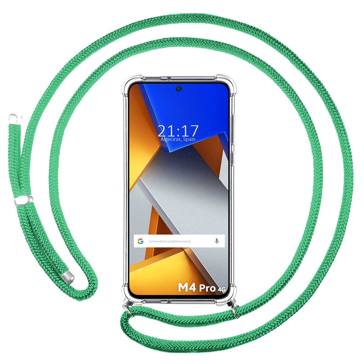 Funda Colgante Transparente para Xiaomi POCO M4 Pro 4G con Cordon Verde Agua