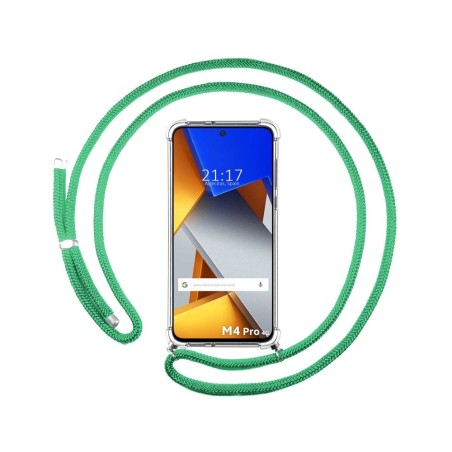 Funda Colgante Transparente para Xiaomi POCO M4 Pro 4G con Cordon Verde Agua