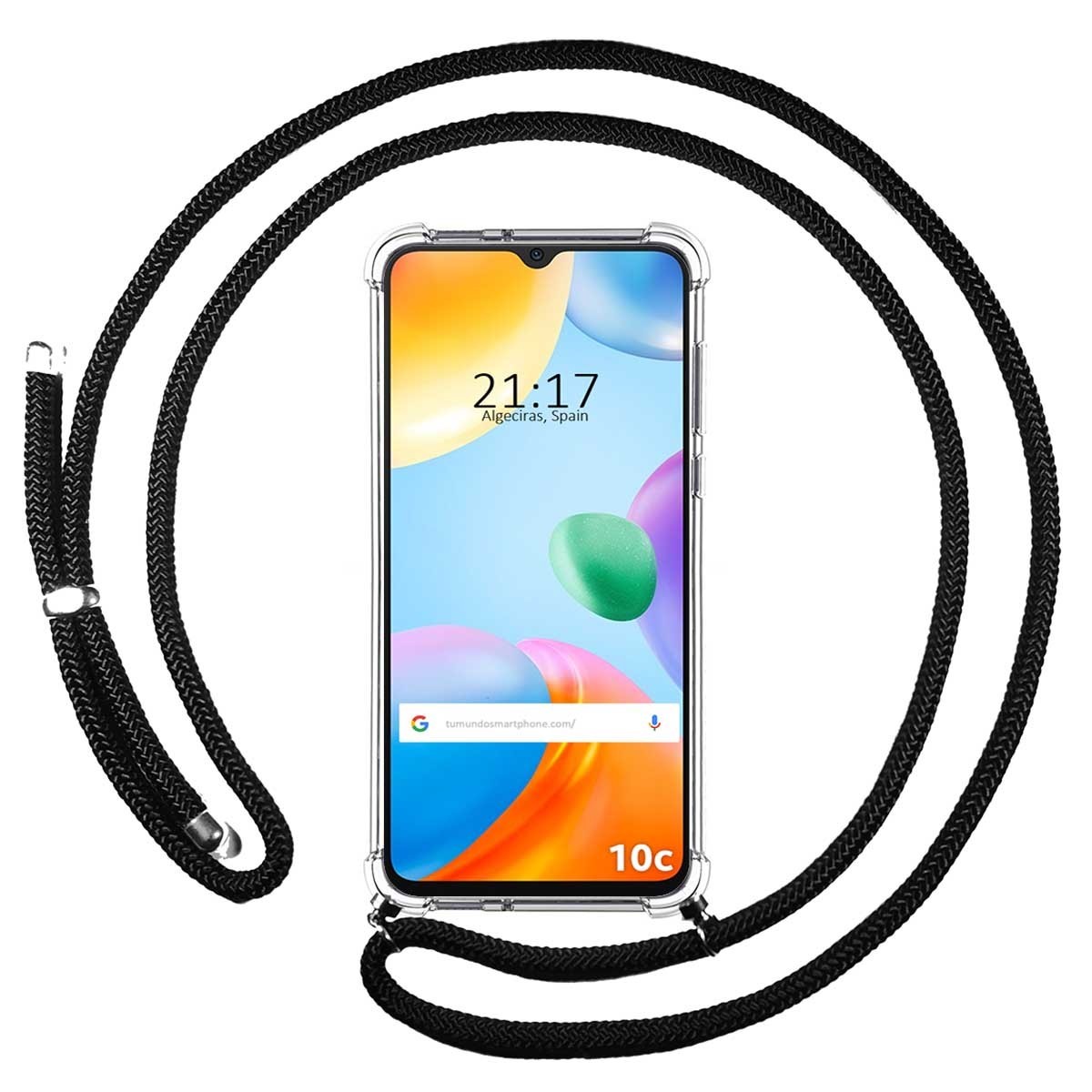 Funda Colgante Transparente para Xiaomi Redmi 10C con Cordon Negro