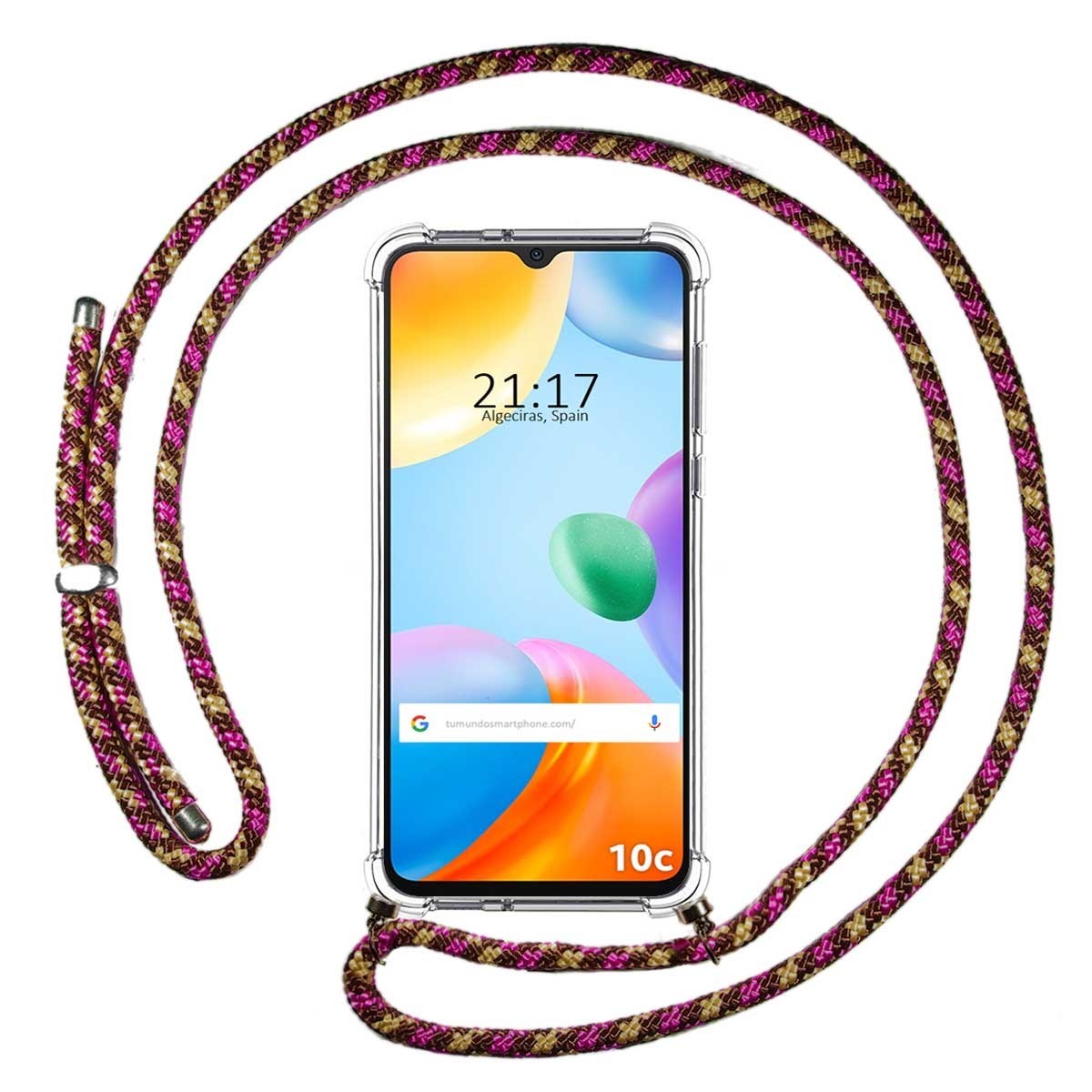 Funda Colgante Transparente para Xiaomi Redmi 10C con Cordon Rosa / Dorado