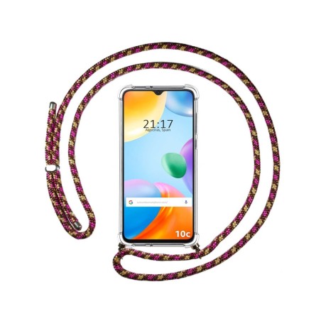 Funda Colgante Transparente para Xiaomi Redmi 10C con Cordon Rosa / Dorado