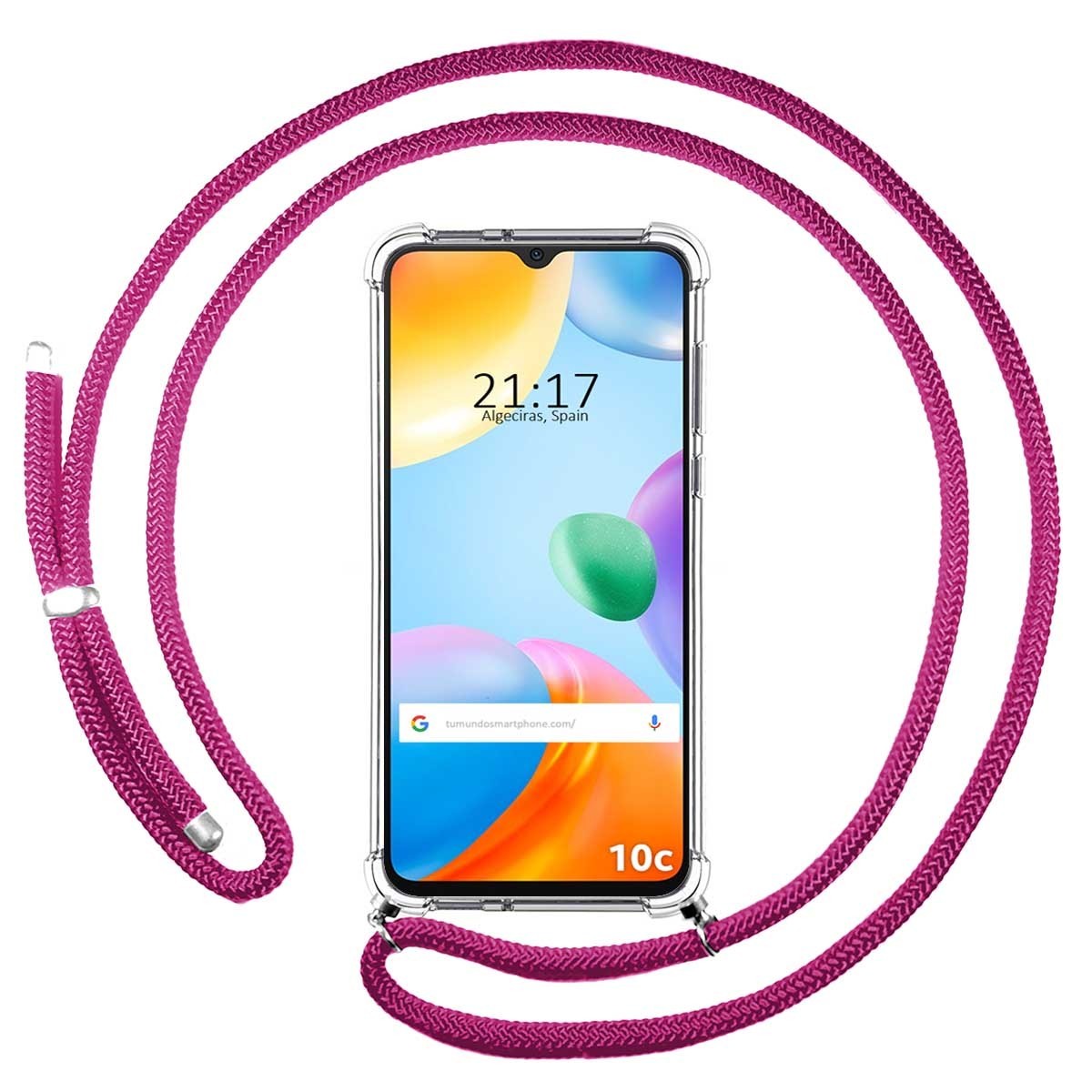 Funda Colgante Transparente para Xiaomi Redmi 10C con Cordon Rosa Fucsia