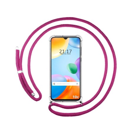 Funda Colgante Transparente para Xiaomi Redmi 10C con Cordon Rosa Fucsia