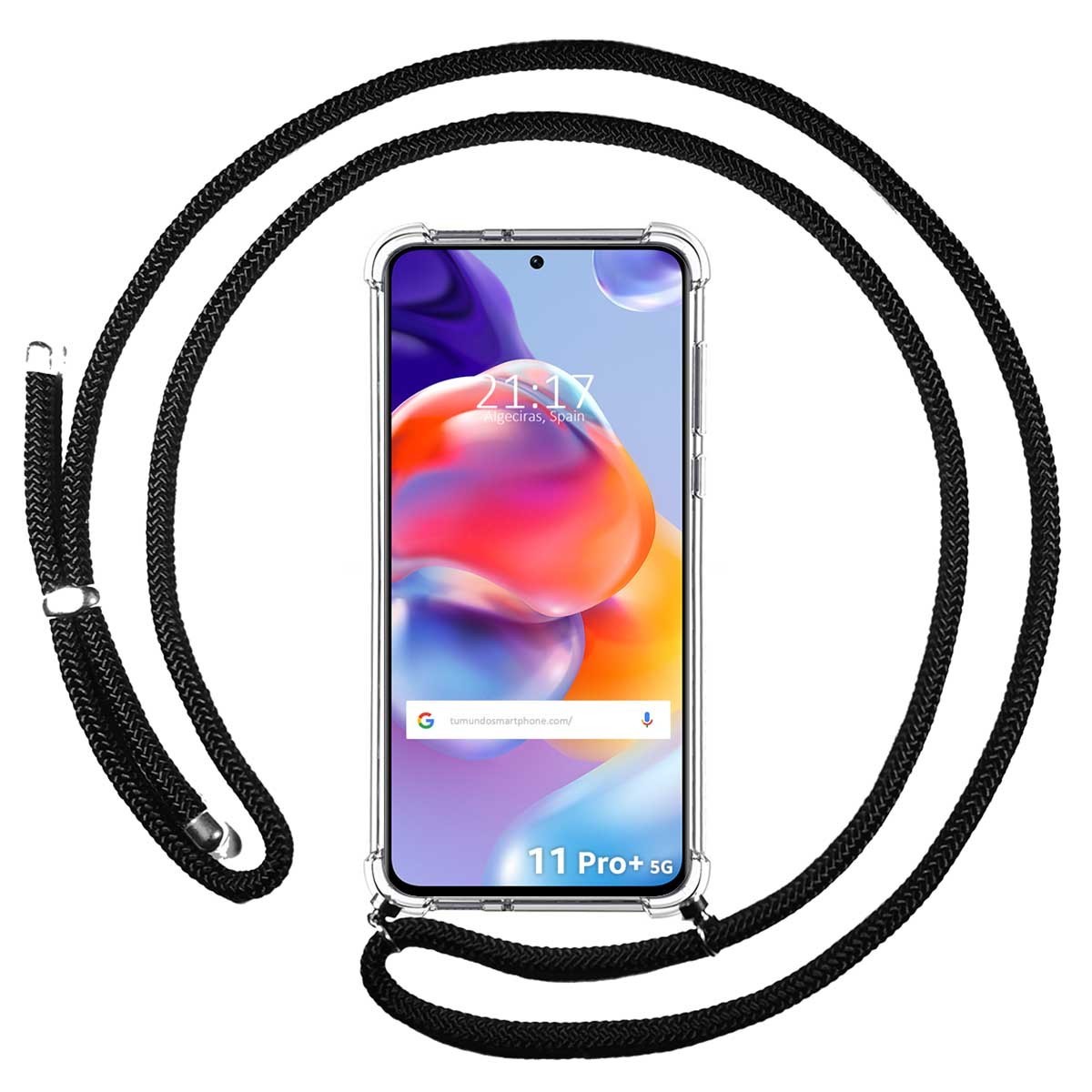 Funda Colgante Transparente para Xiaomi Redmi Note 11 Pro+ Plus 5G con Cordon Negro