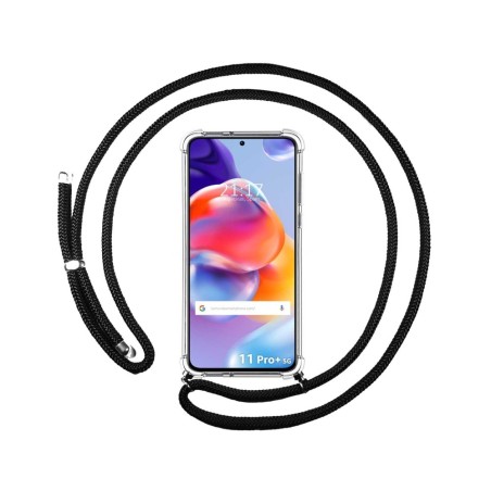Funda Colgante Transparente para Xiaomi Redmi Note 11 Pro+ Plus 5G con Cordon Negro