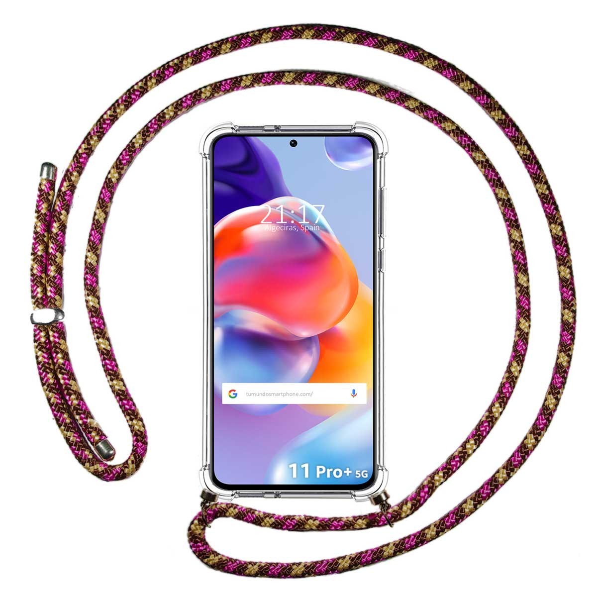 Funda Colgante Transparente para Xiaomi Redmi Note 11 Pro+ Plus 5G con Cordon Rosa / Dorado