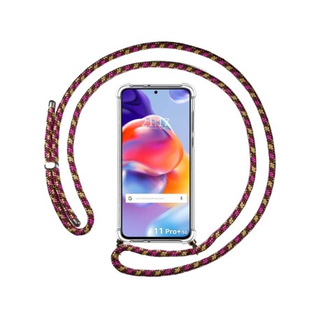 Funda Colgante Transparente para Xiaomi Redmi Note 11 Pro+ Plus 5G con Cordon Rosa / Dorado