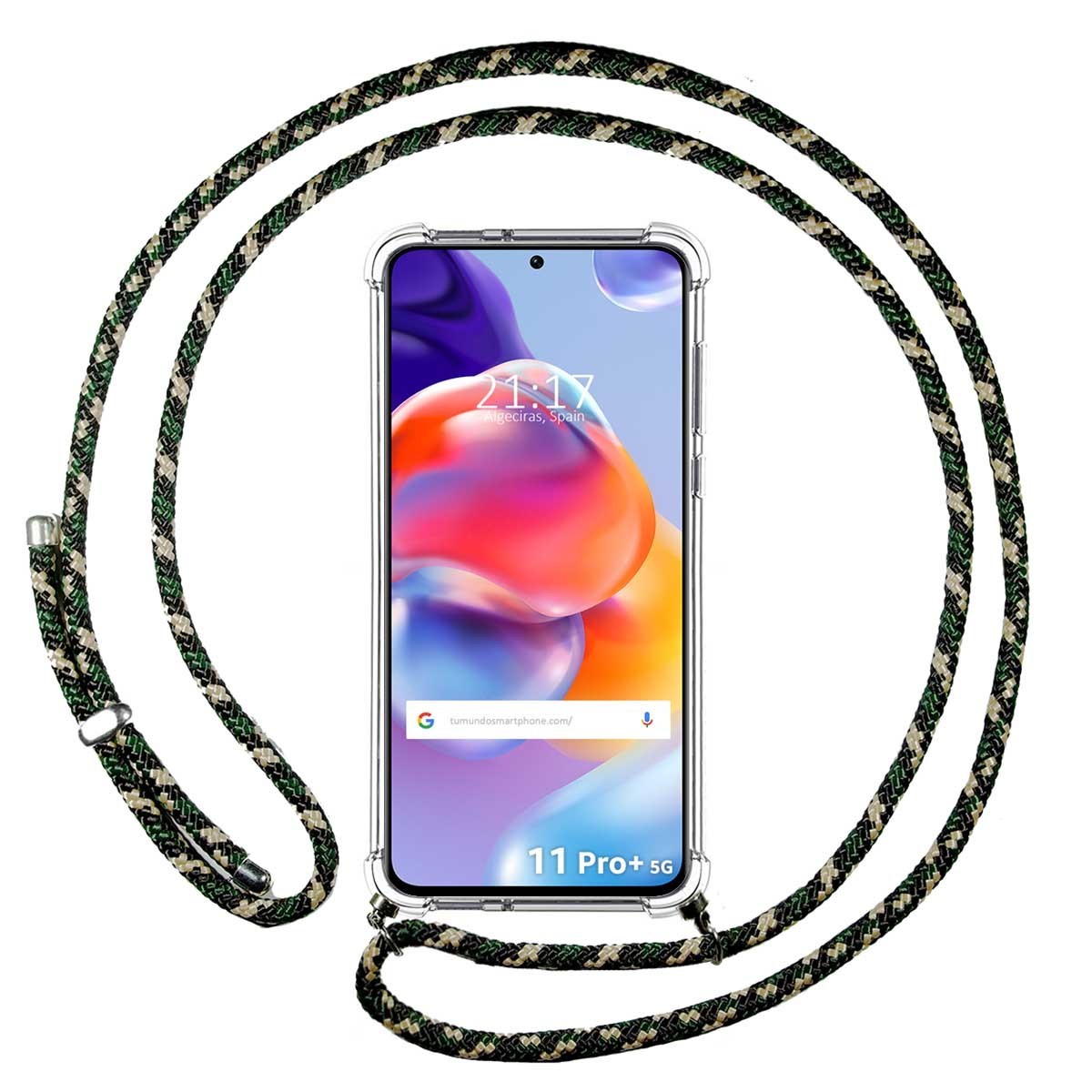 Funda Colgante Transparente para Xiaomi Redmi Note 11 Pro+ Plus 5G con Cordon Verde / Dorado