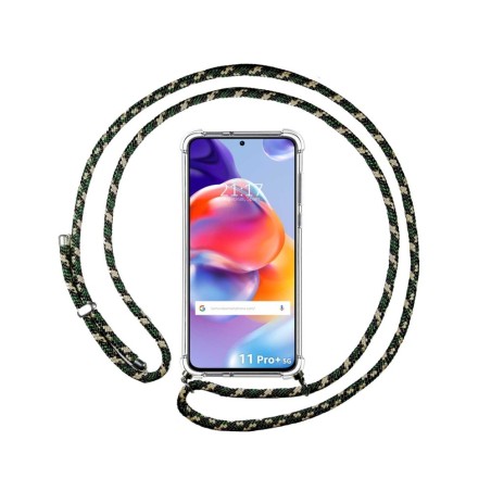 Funda Colgante Transparente para Xiaomi Redmi Note 11 Pro+ Plus 5G con Cordon Verde / Dorado