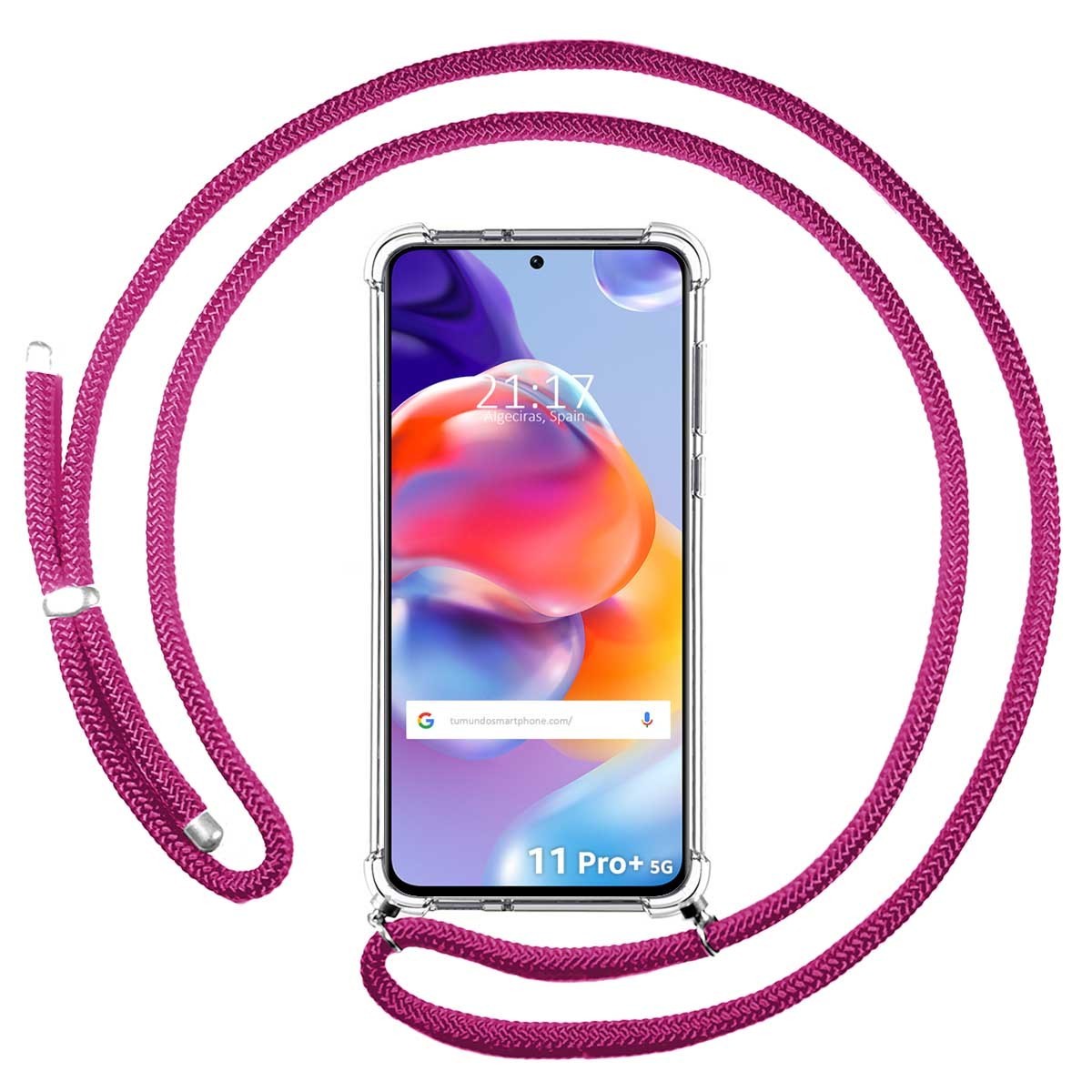 Funda Colgante Transparente para Xiaomi Redmi Note 11 Pro+ Plus 5G con Cordon Rosa Fucsia