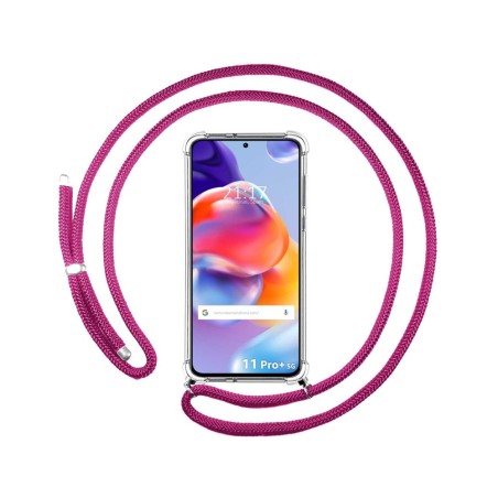 Funda Colgante Transparente para Xiaomi Redmi Note 11 Pro+ Plus 5G con Cordon Rosa Fucsia