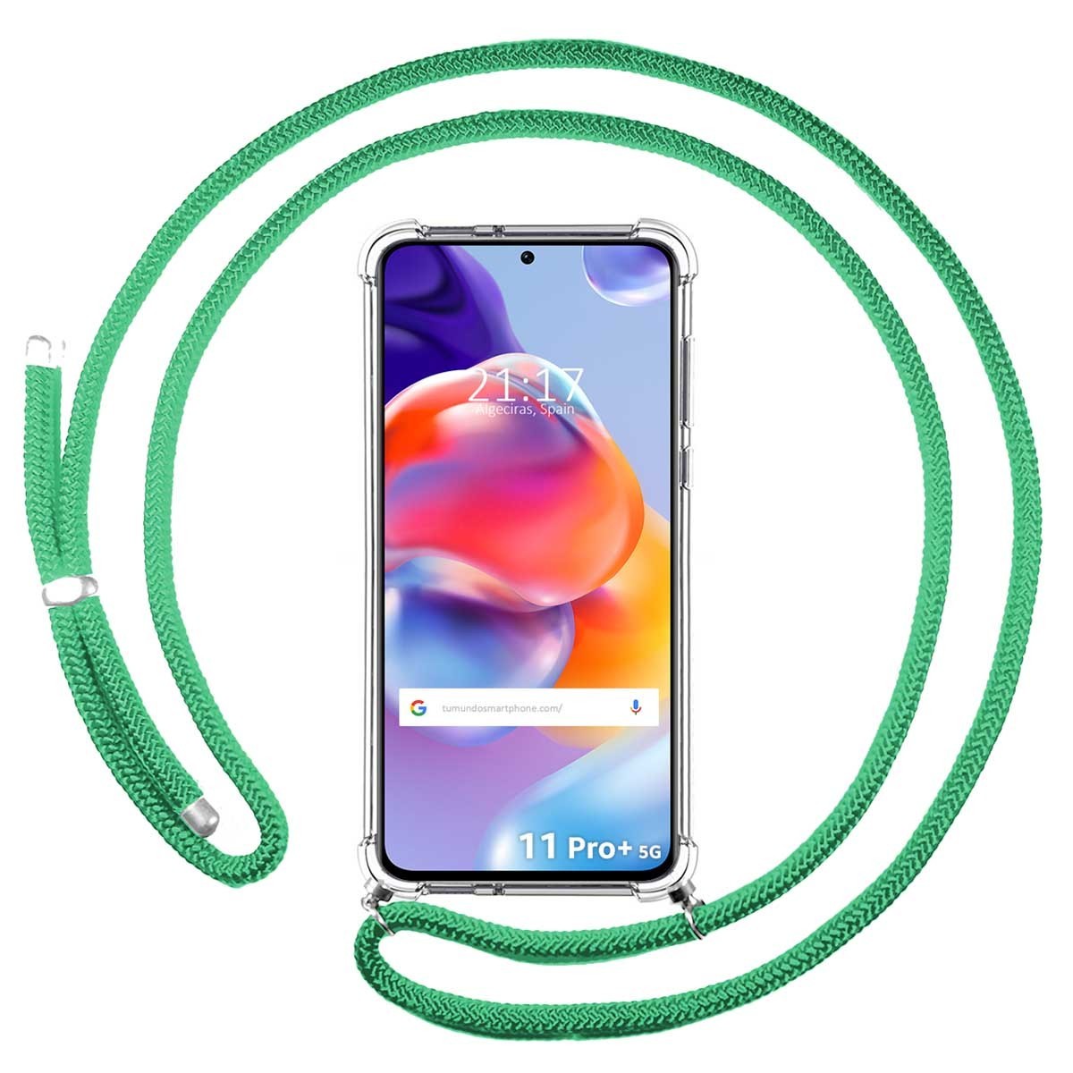 Funda Colgante Transparente para Xiaomi Redmi Note 11 Pro+ Plus 5G con Cordon Verde Agua