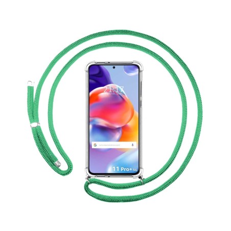 Funda Colgante Transparente para Xiaomi Redmi Note 11 Pro+ Plus 5G con Cordon Verde Agua