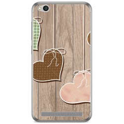 Funda Gel Tpu para Xiaomi Redmi 5A Diseño Corazones Madera Dibujos