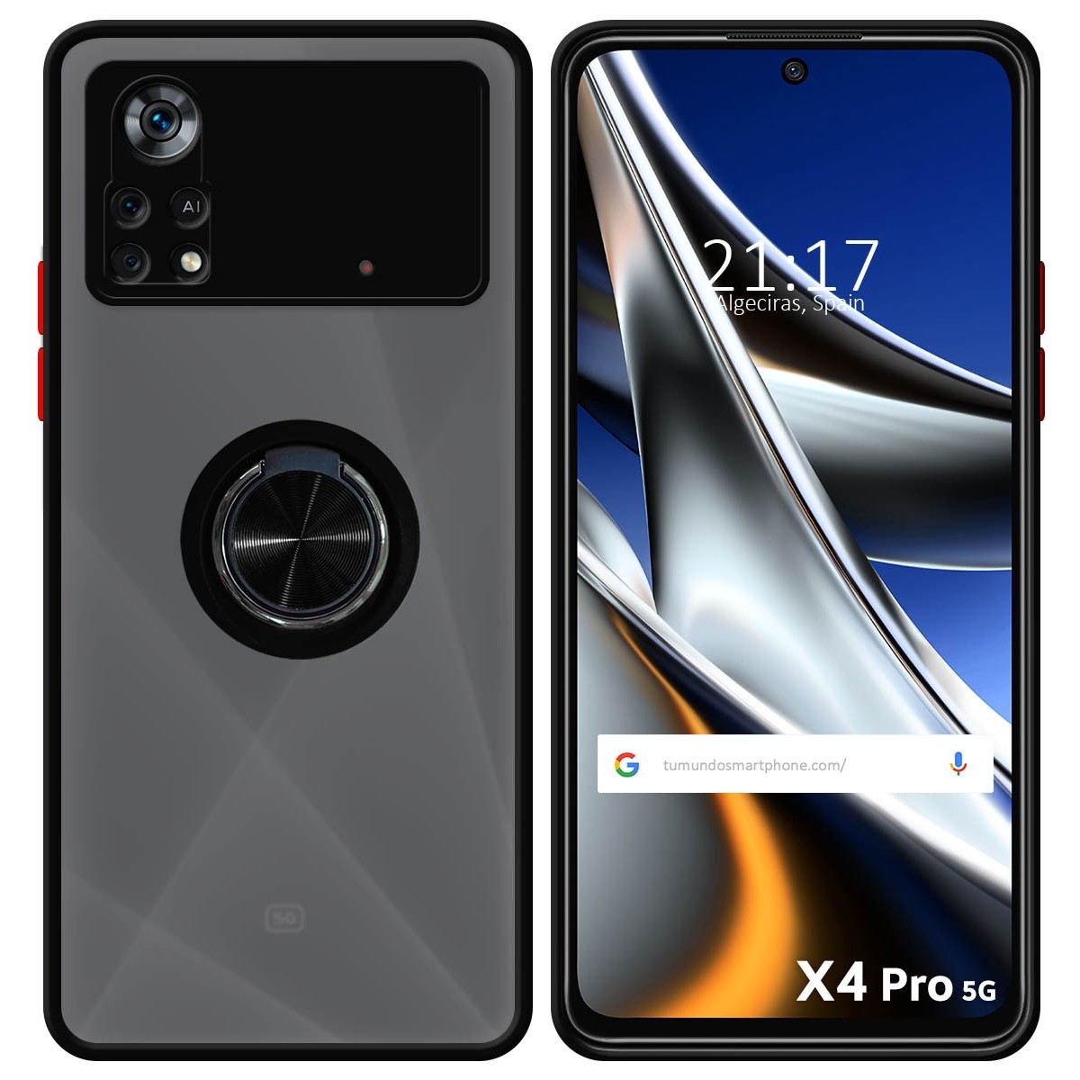 Funda Mate con Borde Negro y Anillo Giratorio 360 para Xiaomi POCO X4 Pro 5G