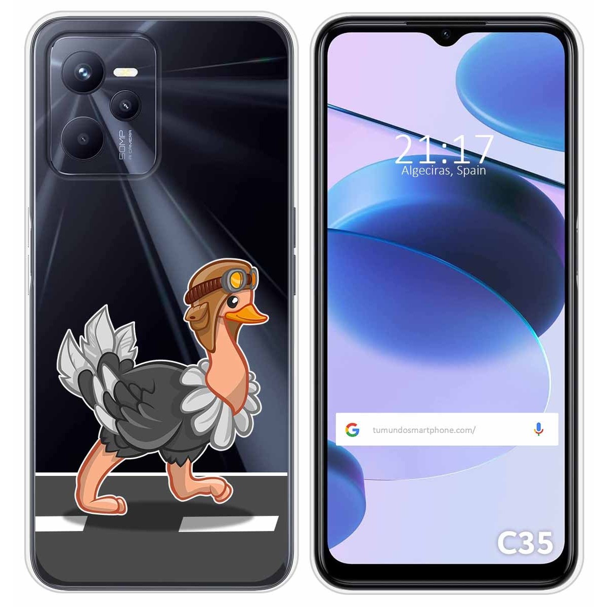 Funda Silicona Transparente para Realme C35 diseño Avestruz Dibujos