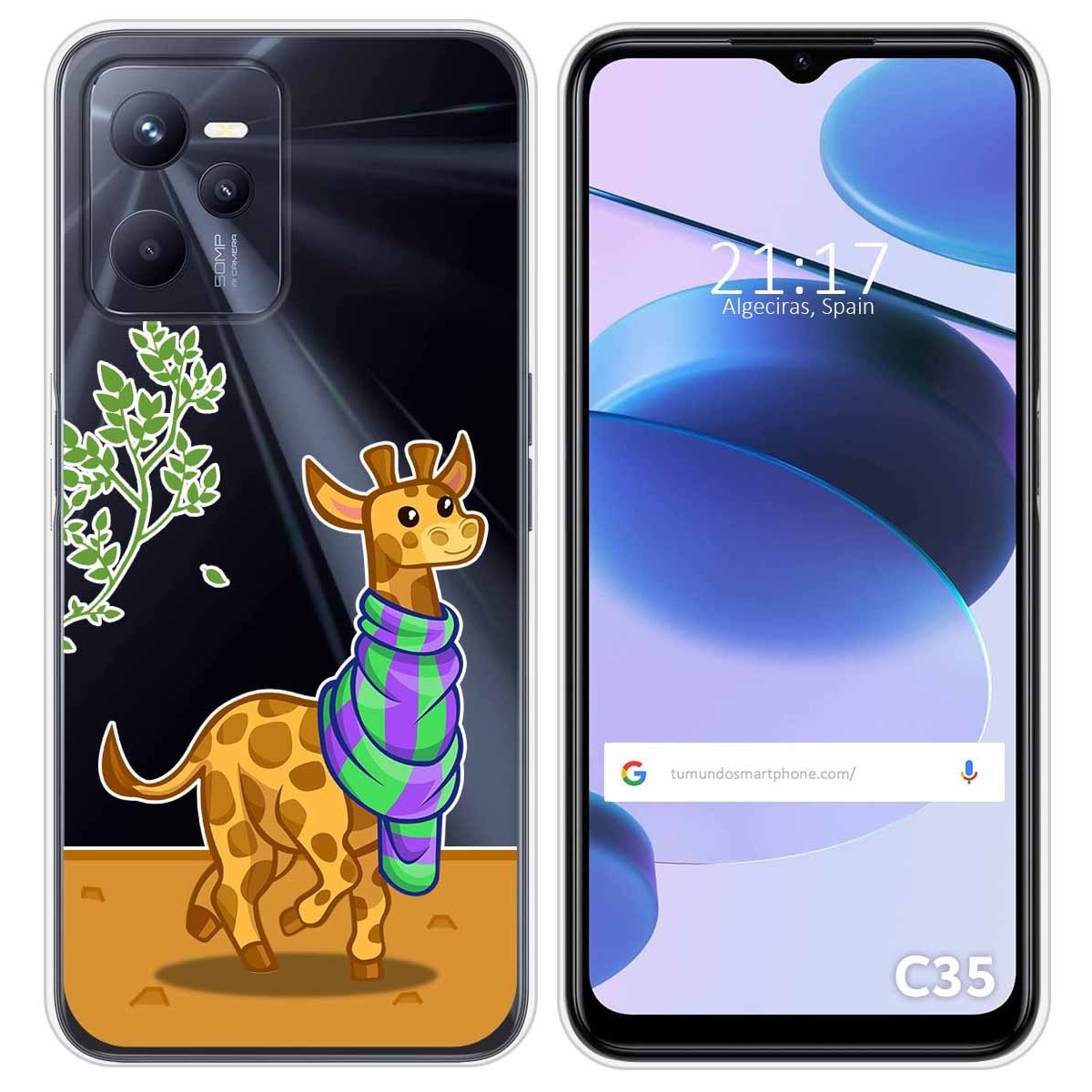 Funda Silicona Transparente para Realme C35 diseño Jirafa Dibujos