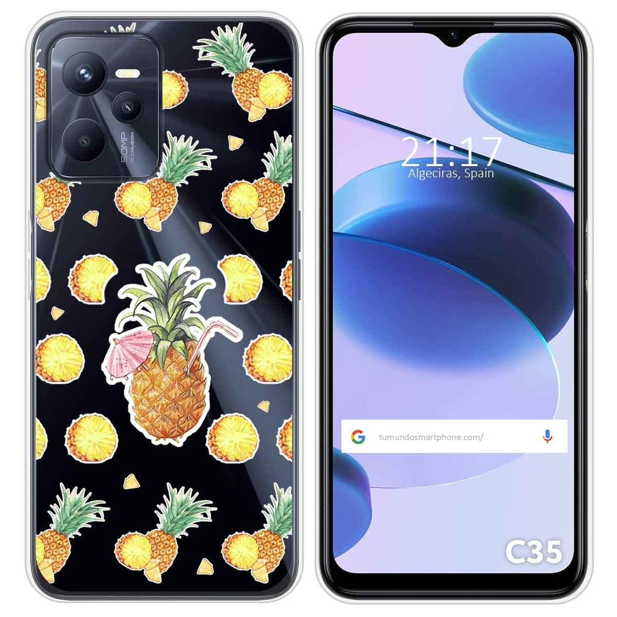 Funda Silicona Transparente para Realme C35 diseño Piña Dibujos