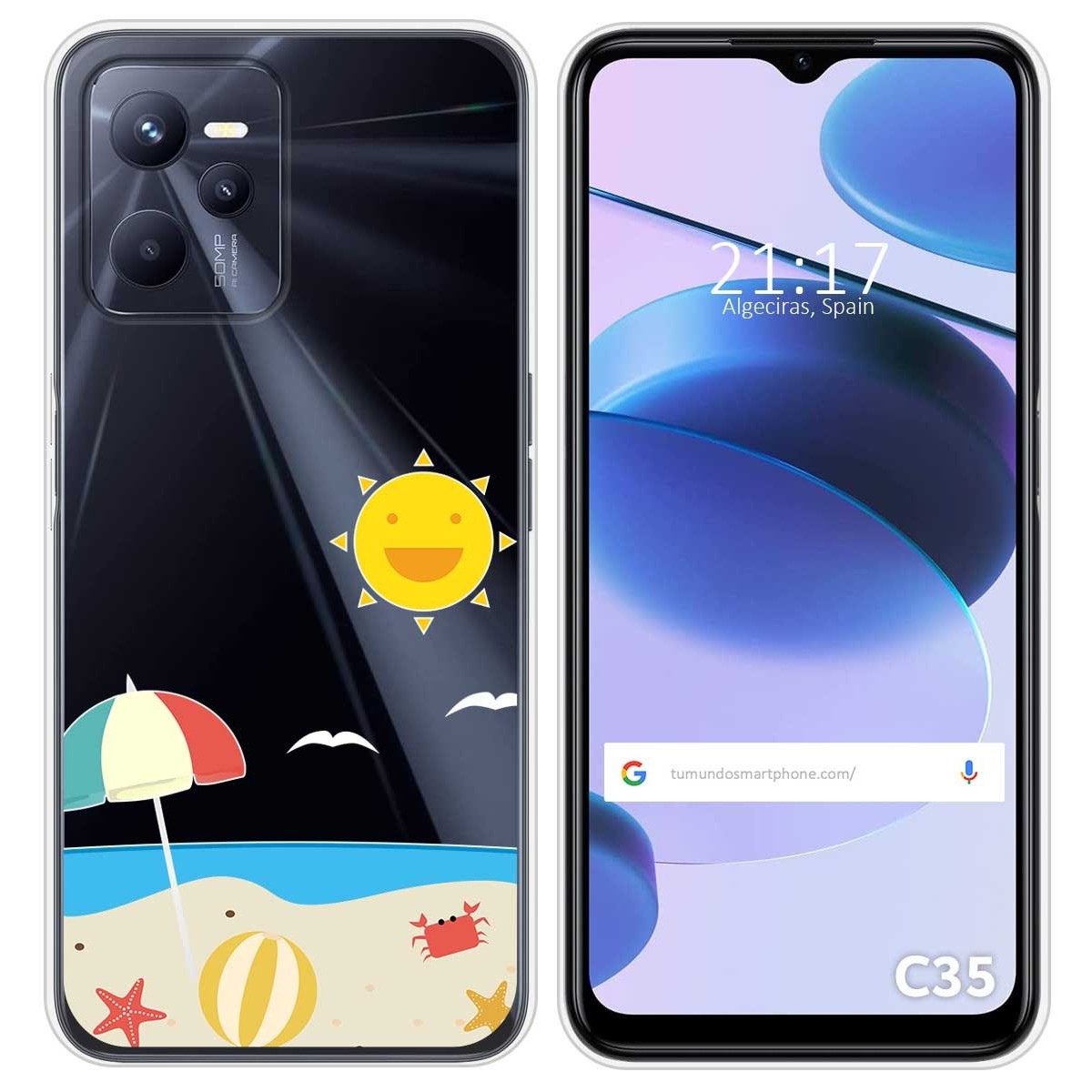 Funda Silicona Transparente para Realme C35 diseño Playa Dibujos