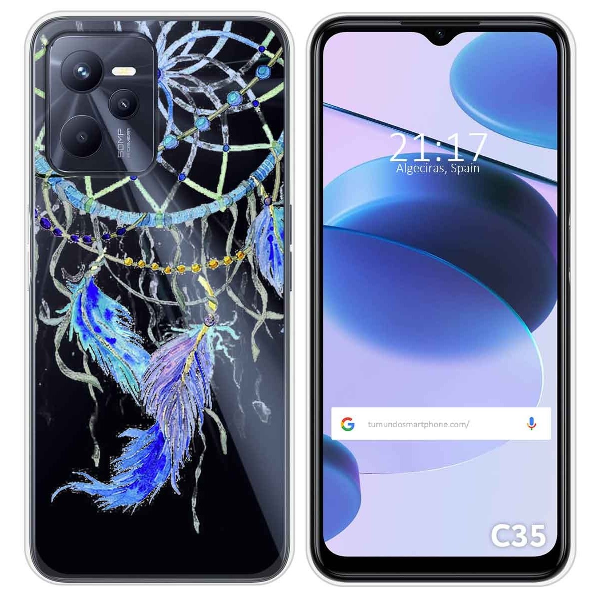 Funda Silicona Transparente para Realme C35 diseño Plumas Dibujos