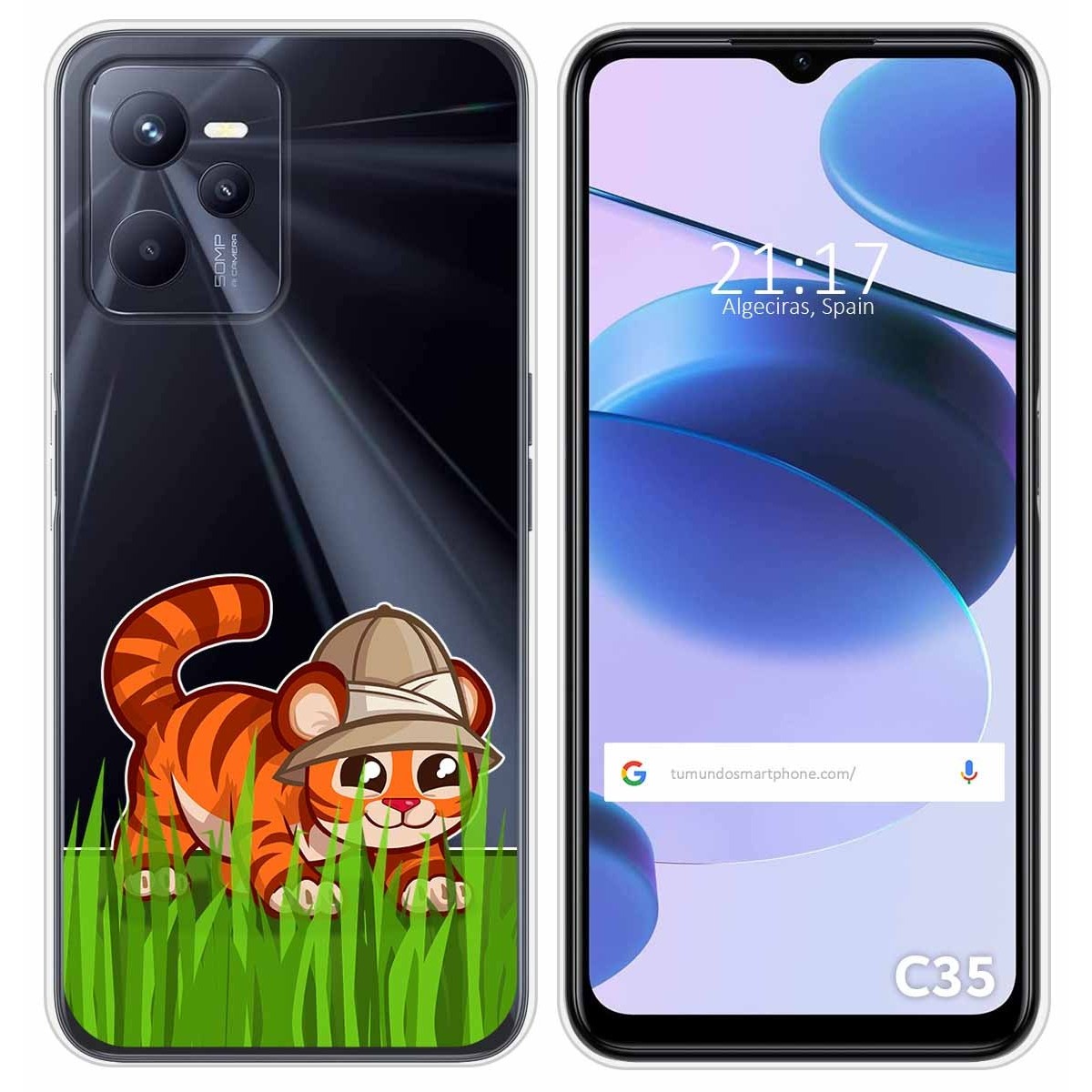 Funda Silicona Transparente para Realme C35 diseño Tigre Dibujos