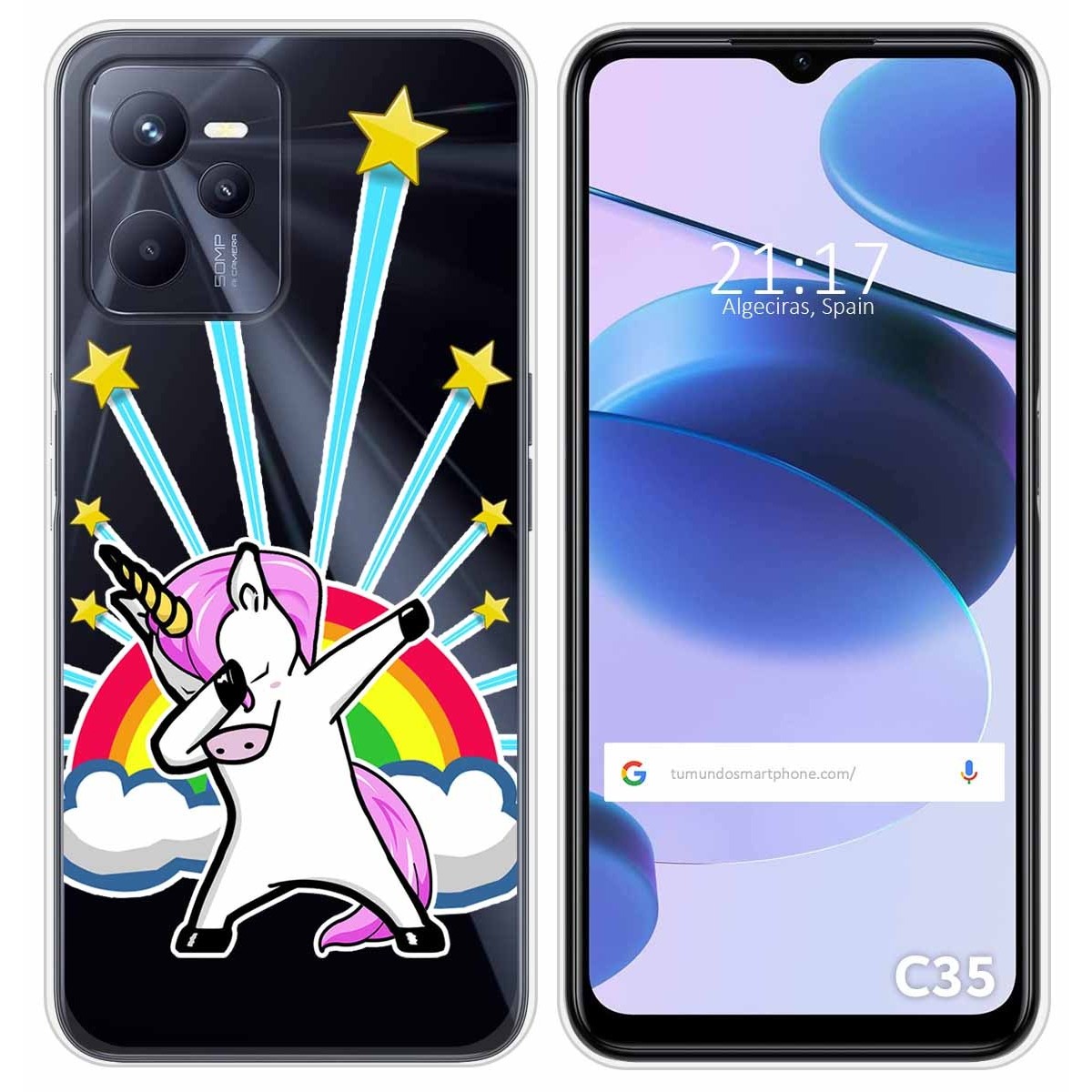 Funda Silicona Transparente para Realme C35 diseño Unicornio Dibujos